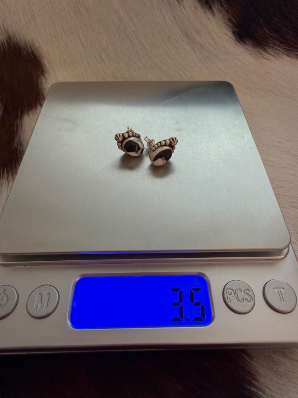 ❤️ White Buffalo Round Stud Earrings Matte Sterling 925 Navajo Style Southwest - Picture 8 of 11